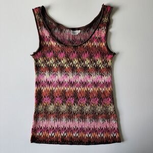 GILMOUR Crochet Top Cami Womens Large Fuchsia Tank Knit Embroidery Aztec Pattern